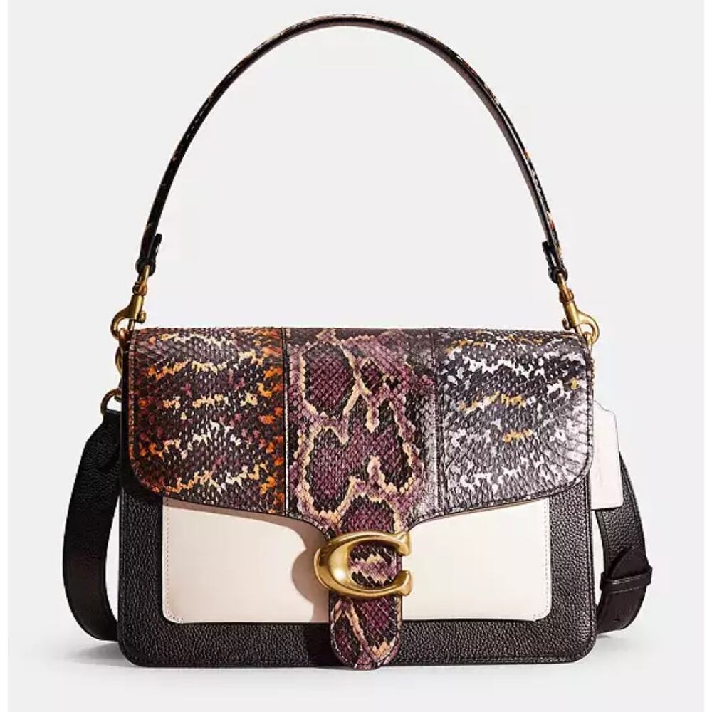 Coach Tabby Snakeskin Bag Black Plum Colorblocked Designer Purse 76103